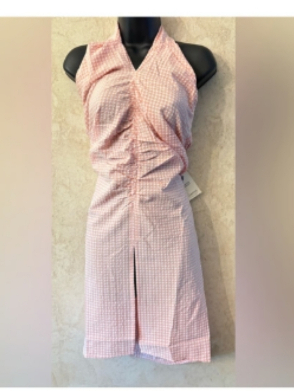 Mango Light Orange Gingham Halter Mini Dress with Front Slit Size M